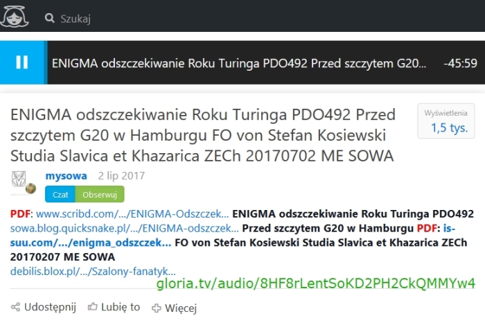 ENIGMA odszczekiwanie Roku Turinga PDO492 Przed szczytem G20 w Hamburgu FO von Stefan Kosiewski Stud